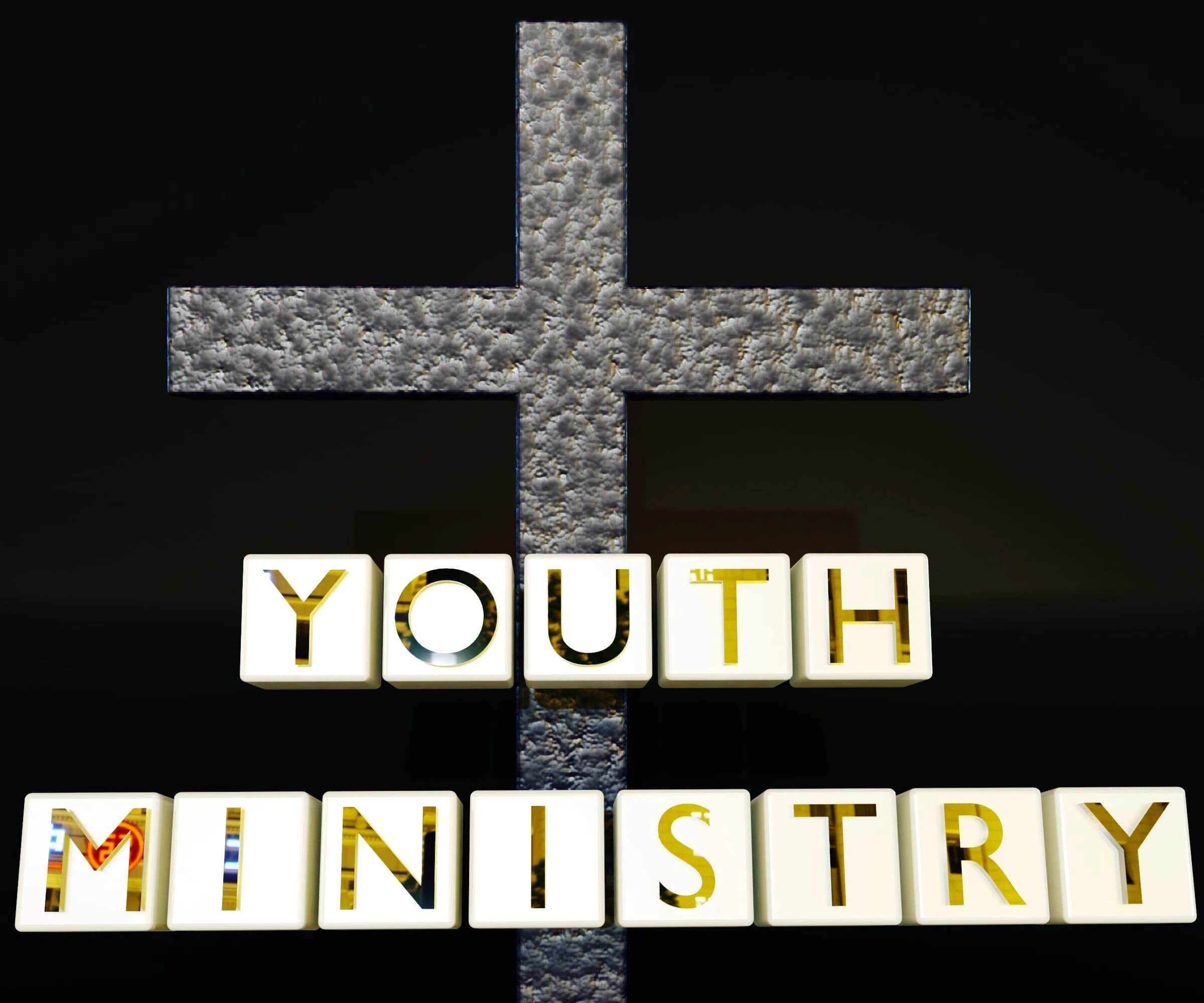Cross with letters spelling 'Youth Ministry' below it.